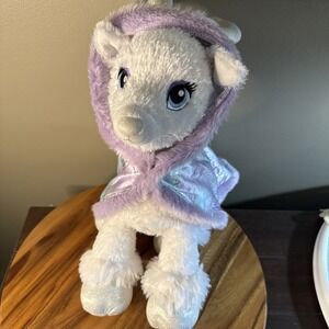 Build a Bear Glisten White Reindeer 16" Plush Stuffed Animal Purple Sparkle Cape